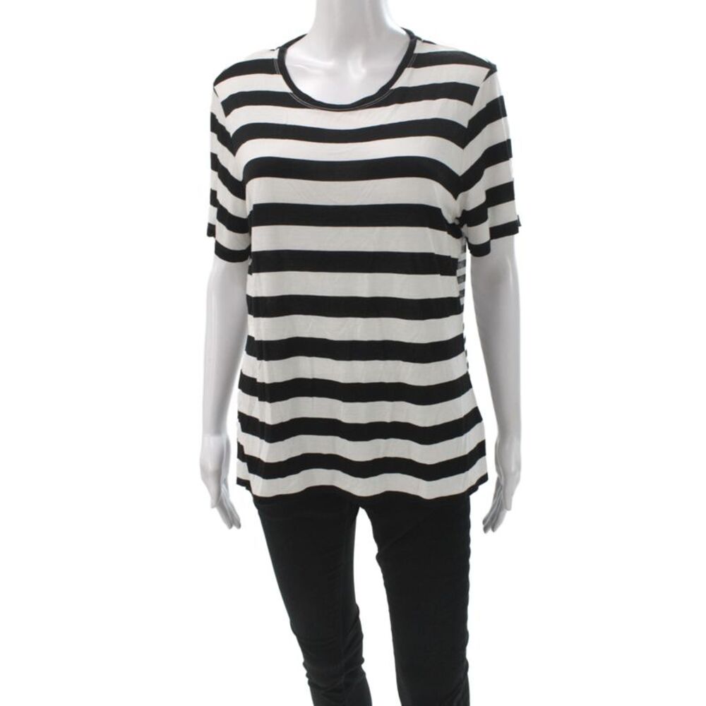 Karen Millen Womens Black Striped T-Shirt Round Neck Short Sleeve Size 12